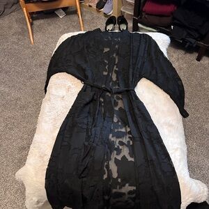 All in Favor Sheer Black Floral Robe